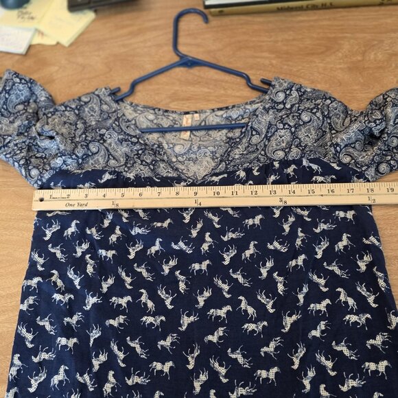 Red Camel Dress Womens XS Blue Paisley Horse Print Rayon Boho Tunic Long Sleeve - Picture 10 of 12